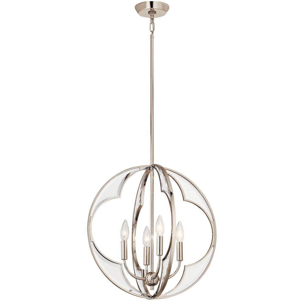Kichler® 43096PN Montavello™ 1-Tier Small Transitional Chandelier, (4) Type B Incandescent Lamp, 120 VAC, Polished Nickel Housing