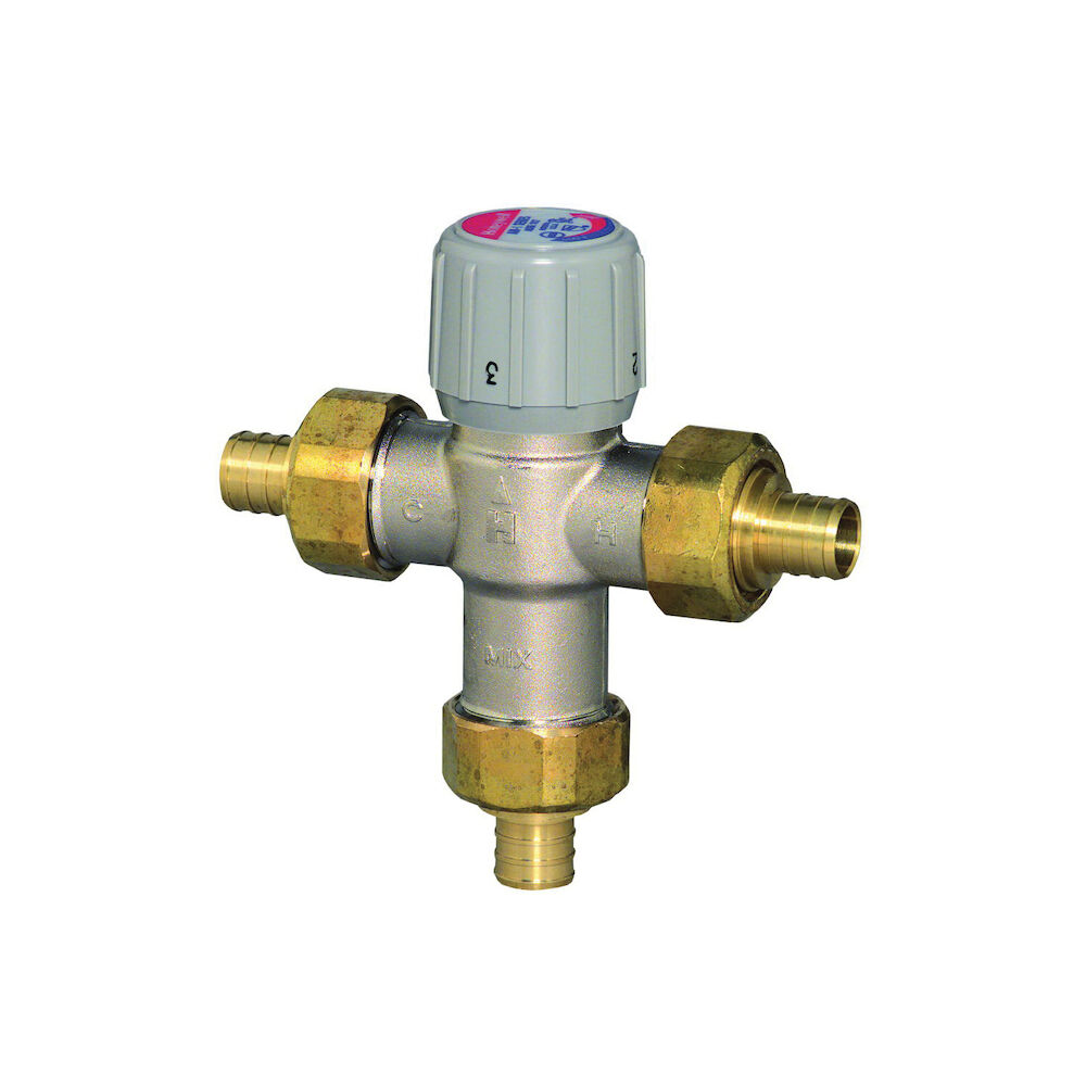 Honeywell AM100-UPEX-1LF/U AM-1 Adjustable Thermostatic Mixing Valve, 1/2 in, Union PEX, 150 psi, 0.5 gpm, Brass Body, Import