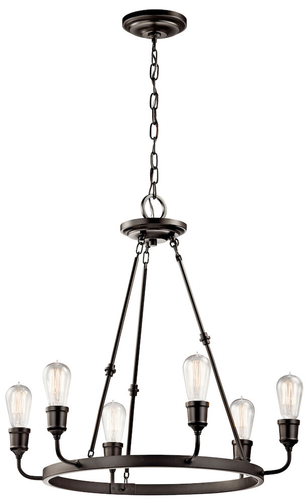 Kichler® 42708OZ Lucien 1-Tier Medium Transitional Chandelier, (6) A19 Incandescent Lamp, 100 W Fixture, 120 VAC, Olde Bronze Housing