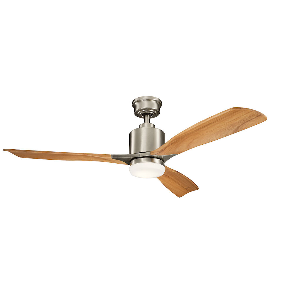 Kichler® 300027BSS Ridley™ II Ceiling Fan, 52" Blade, 14 deg Blade Pitch, Steel Housing, Solid Wood Blade, 584/4388 cfm Flow Rate