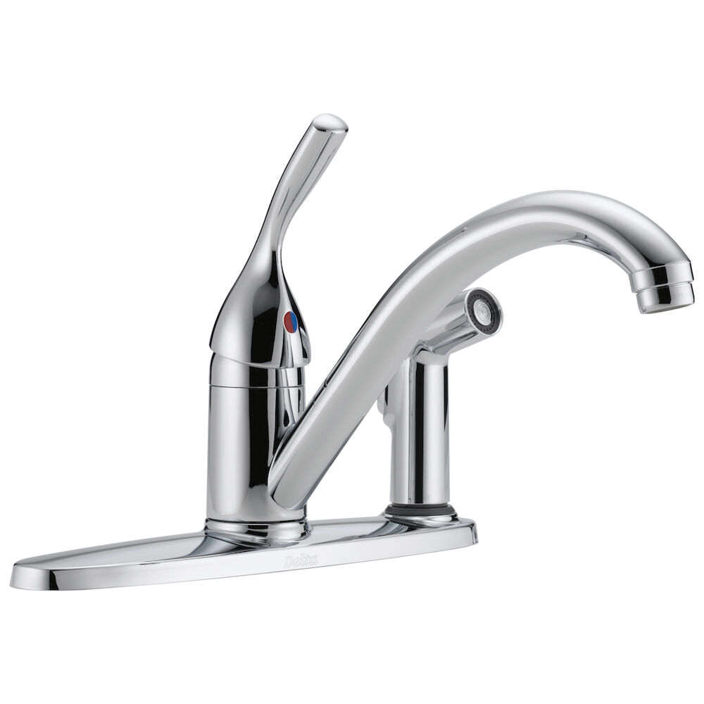 Delta 134 / 100 / 300 / 400 Series Single Handle Kitchen Faucet with Integral Spray, Chrome