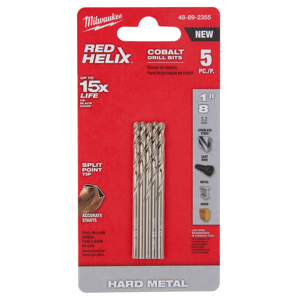 Milwaukee® Tool 48-89-2355  1/8" RED HELIX Cobalt Drill Bit (5 Pack)
