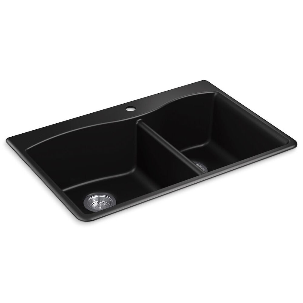 Kohler® 28002-1-CM1 33" Kennon® Center Rear Drain Kitchen Sink, 1 Faucet Hole, Top/Under Mount, Neoroc® Composite, Matte Black