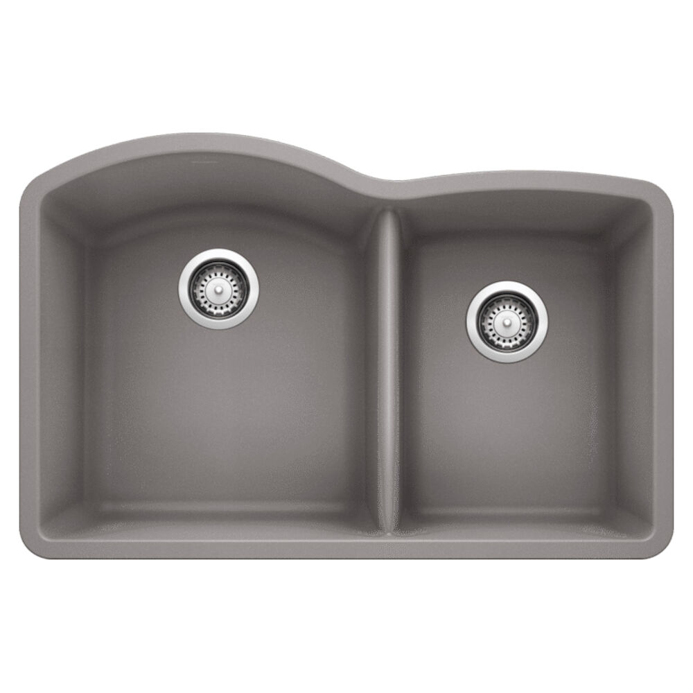 32" 440178 DIAMOND™ D-Shape Double 1-3/4 Kitchen Sink, Under Mount, Granite Composite, Metallic Gray