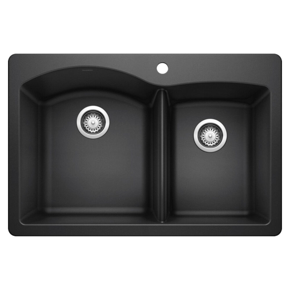 440215 33" DIAMOND™ 1-3/4 Bowl Dual Mount Kitchen Sink, D-Shape, 1 Faucet Hole, Granite Composite, Anthracite