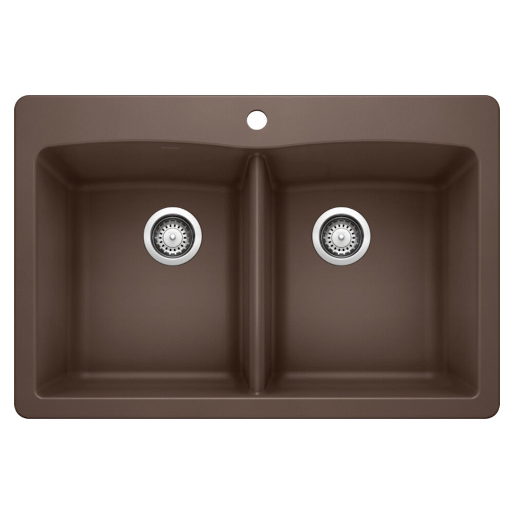 440218 33" DIAMOND™ Equal Double Bowl Dual Mount Kitchen Sink, 1 Faucet Hole, Granite Composite, Cafe Brown
