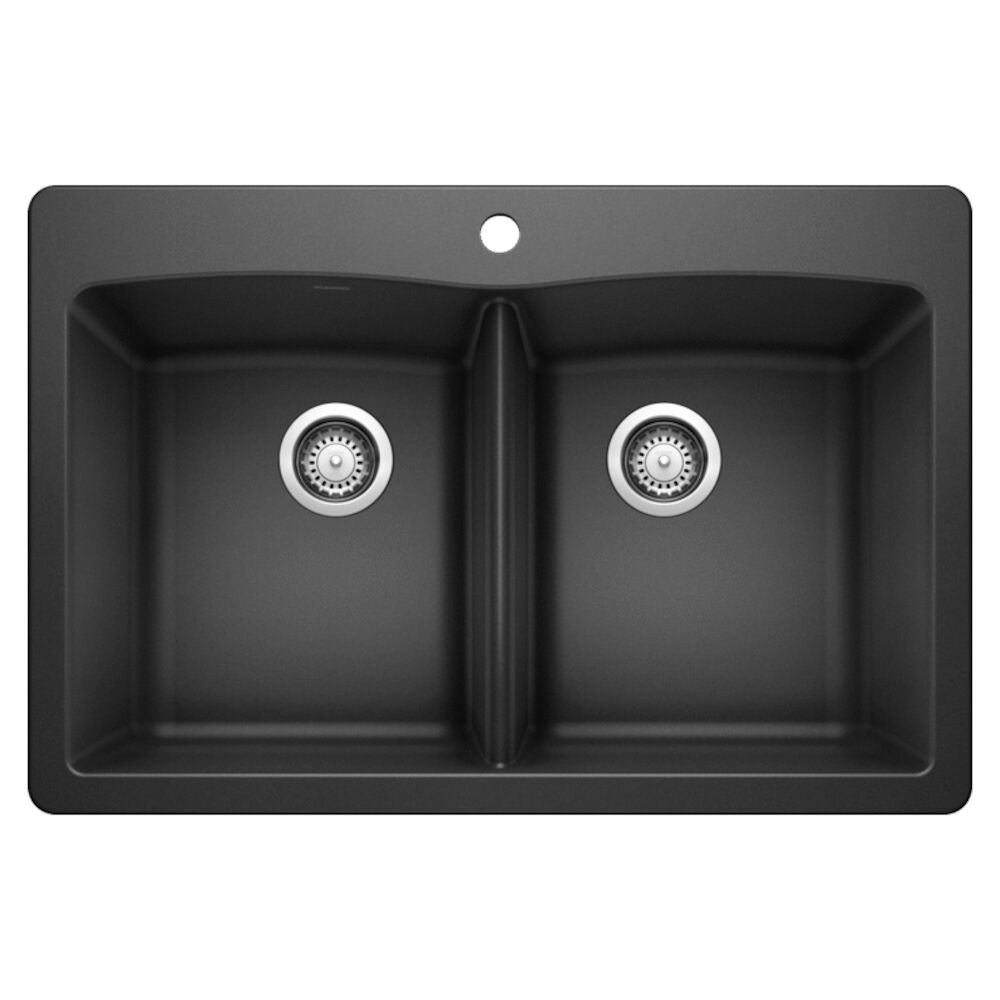 440220 33" DIAMOND™ Equal Double Bowl Dual Mount Kitchen Sink, 1 Faucet Hole, Granite Composite, Anthracite