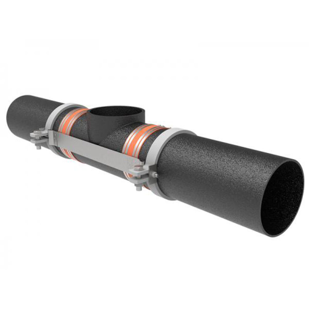 117-10T-G Test Tee No-Hub Fitting Restraint with Galvanized Band Clamps, 10" Pipe