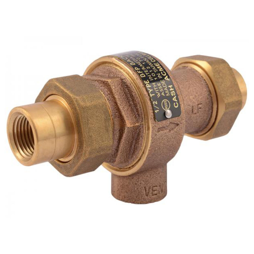 Cash Acme® 21574-0000LF BFP Continuous Backflow Preventer, 1/2 in, FNPT Union, Brass Body, Dual Check Backflow, Domestic