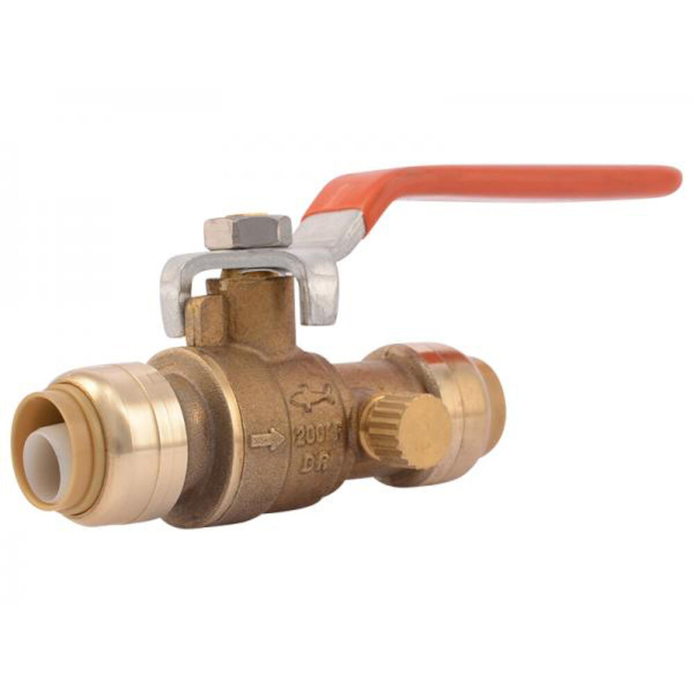SharkBite® 22304-0000LF Ball Valve With Drain/Vent, 1/2 in, Push-to-Connect, Brass Body, NBR Softgoods, Import