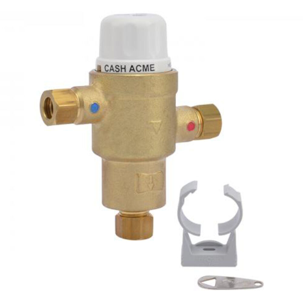 Cash Acme® 24524 Thermostatic Mixing Valve With Integral Check, 3/8 in, Compression, 230 psi, 0.34 to 5.8 gpm, Bronze Body, Import