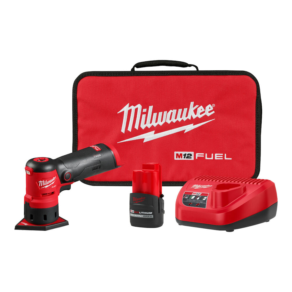 Milwaukee® Tool 2531-21HO M12 FUEL™ Brushless Cordless Orbital Detail Sander Kit With High Output Battery, 14,000 opm, 12V