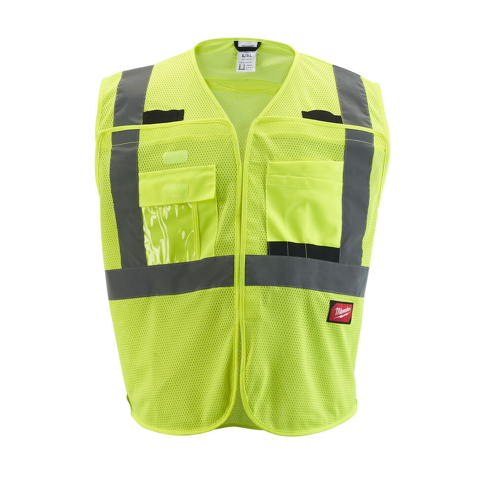 48-73-5121 Class 2 Breakaway Mesh Safety Vest, Hi-Viz Yellow, Hook and Loop Closure, 9 Pockets