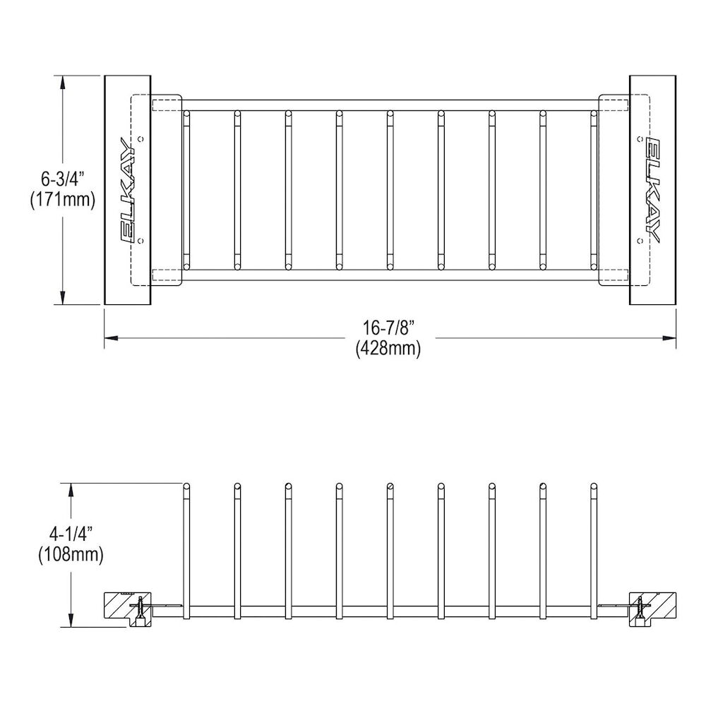 Elkay® LKDR0717SS Drying Rack w/ Wood Handle, Crosstown®, 16-7/8" L x 6-3/4" W x 4-1/4" H, Polished Stainless Steel