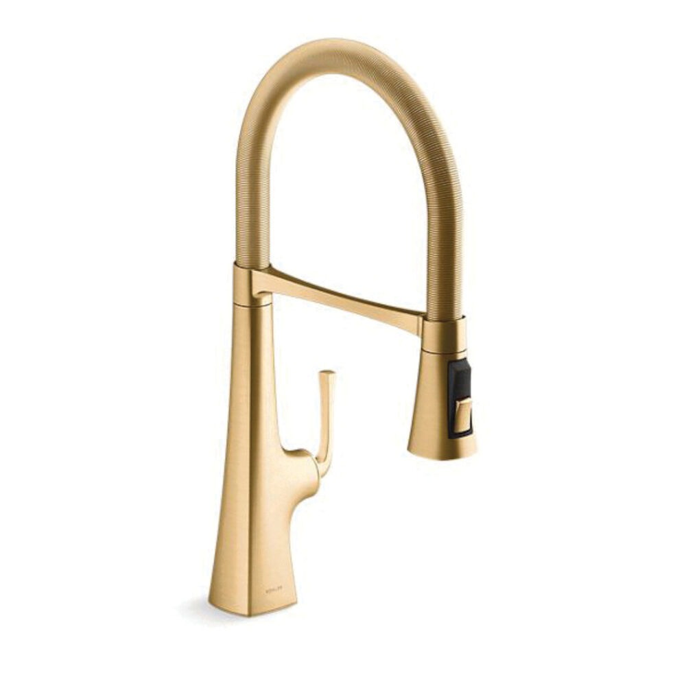 Kohler® 22061-2MB K-22061 Graze® Semi-Professional Pull-Down Kitchen Sink Faucet, 1.5 gpm Flow Rate, Vibrant® Brushed Moderne Brass, 1 Handle, 1 Faucet Hole