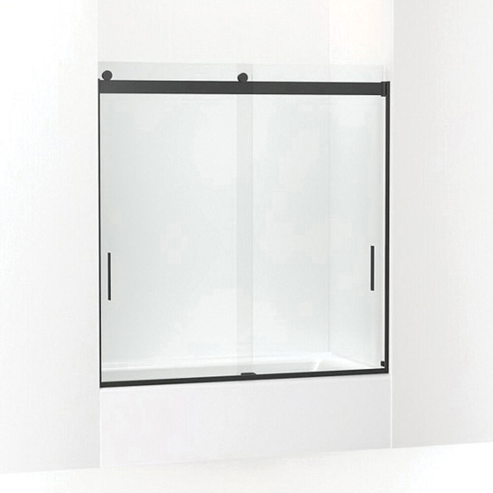 Kohler® 706000-L-BL K-706000-L Levity® Sliding Bath Door, 54-7/8" H x 56-5/8 to 59-5/8" W Opening, Frameless Frame, 1/4" THK Glass, Matte Black