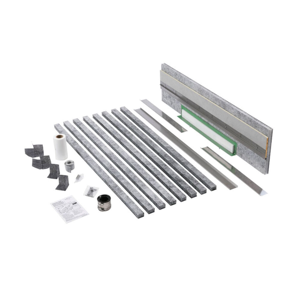 QuickDrain™ WALLD48 Linear Wall Drain Kit w/ Center/Vertical Waste Outlet, 18 ga 316L Stainless Steel Drain