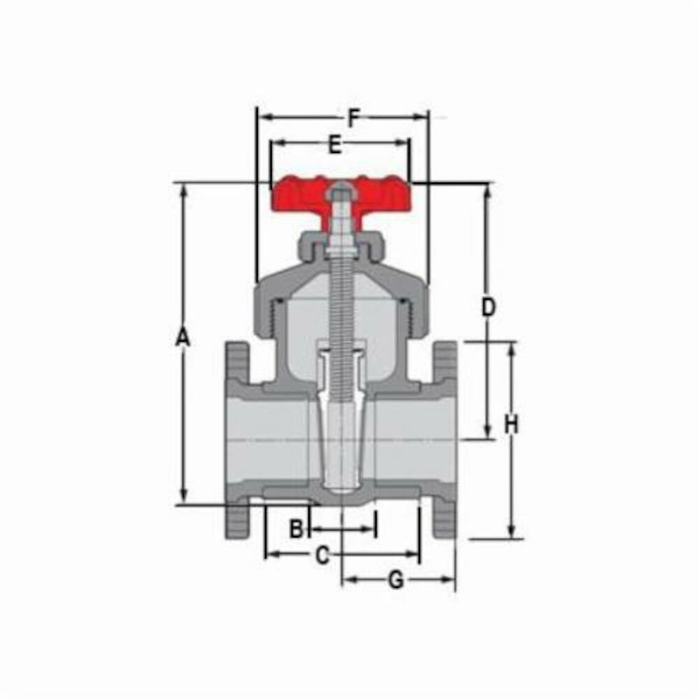 Spears® 2033-015 Gate Valve, 1-1/2" Nominal, Flanged End Style, PVC Body, Handwheel Actuator