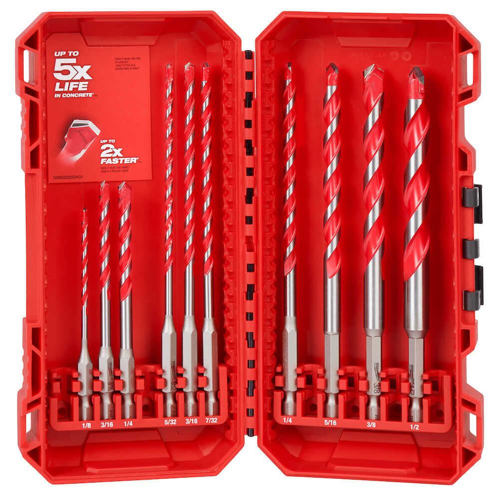 Milwaukee® Tool 48-20-9058 SHOCKWAVE Impact Duty™ Carbide Hammer Drill Bit Kit, 10 Piece