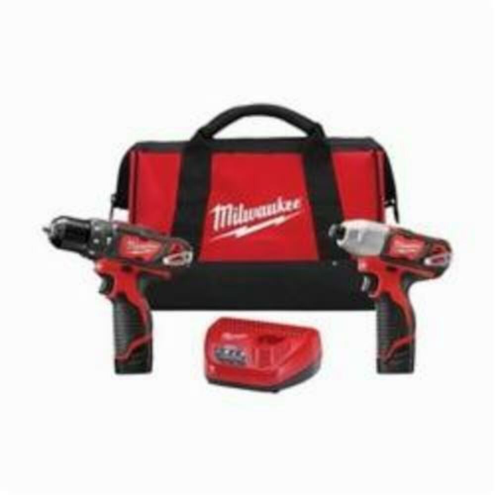 Milwaukee® Tool 2497-22 M12™ 2-Tool Cordless Combination Kit, Tools: Hammer Drill, Impact Driver, 12 VDC, 1.5 Ah Lithium-Ion, Keyed Blade