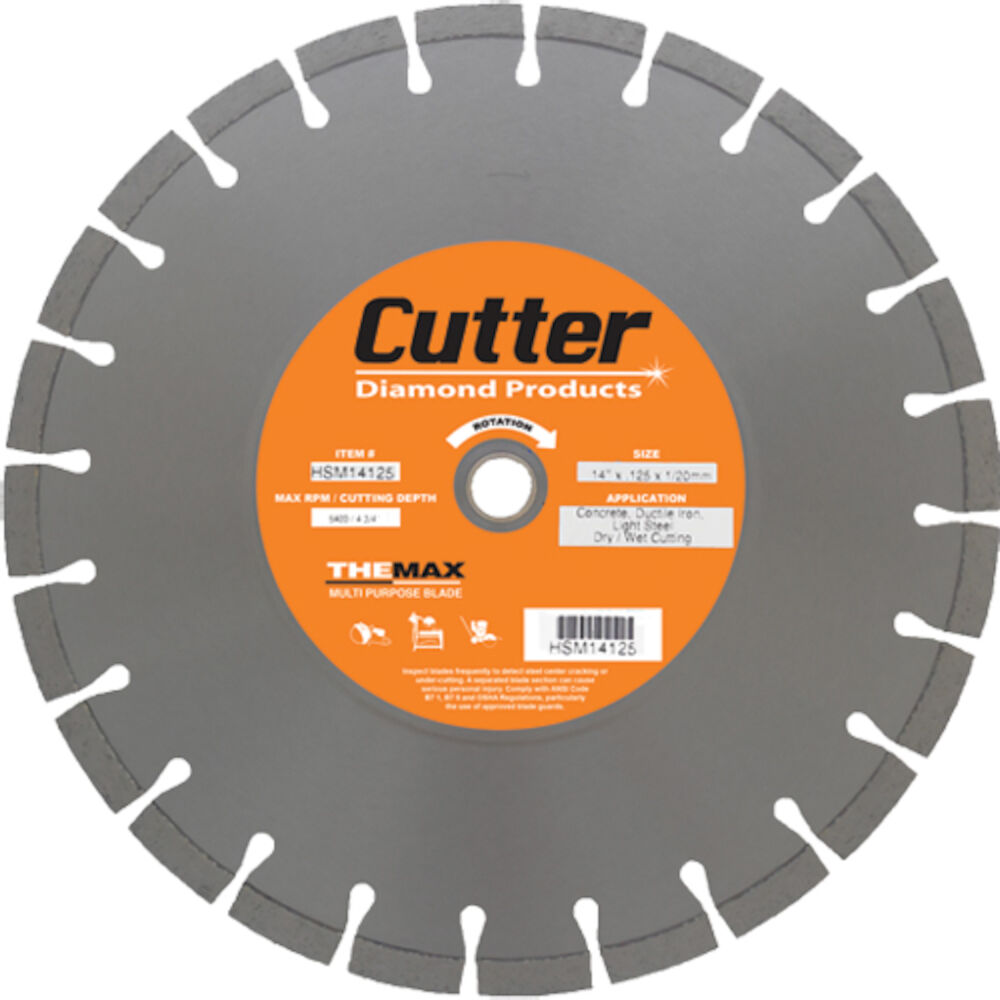HSM14125 The Max Multi Purpose Circular Diamond Saw Blade, Wet/Dry, 14" Dia Blade, 1/8" D