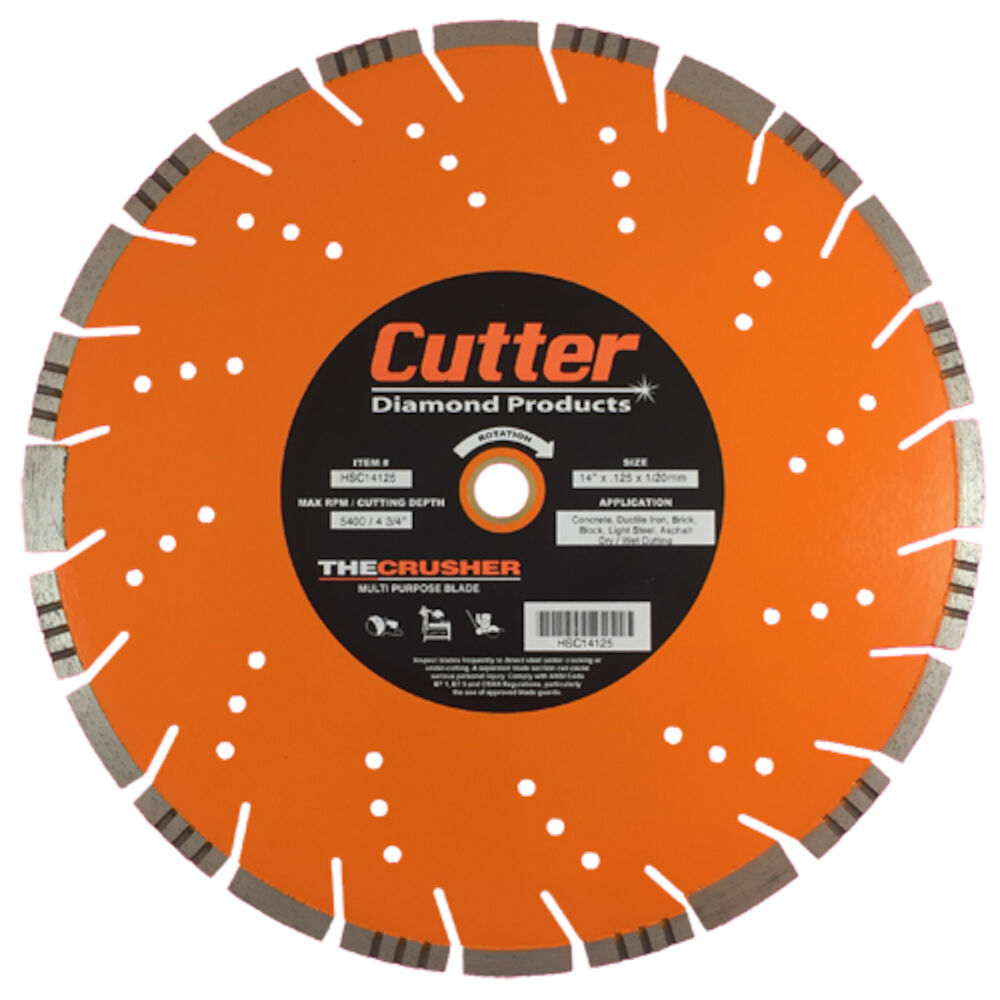 HSC14125 The Crusher Multi Purpose Circular Diamond Saw Blade, Wet/Dry, 14" Dia Blade, 1/8" D