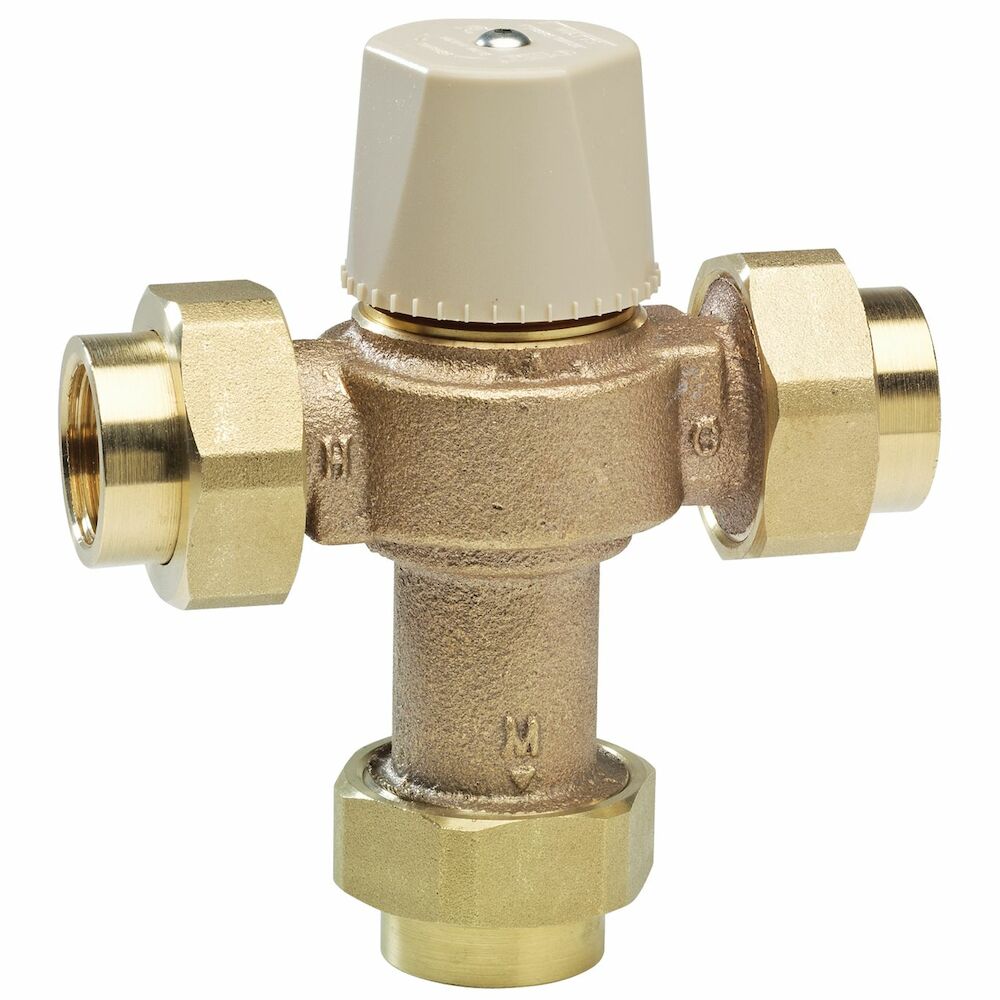 WATTS® 0559116 LFMMV Thermostatic Mixing Valve, 1/2" Nominal, Threaded Union End Style, 150 psi Pressure, 0.5 to 20 gpm Flow, Cast Copper Silicon Alloy Body