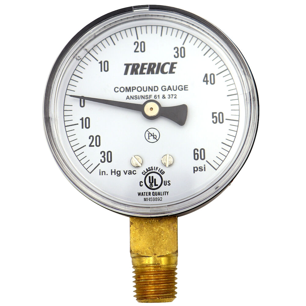 800B2502LA30/60 30in HG V 0-60# 2-1/2" Dial 1/4LM Pressure Gauge