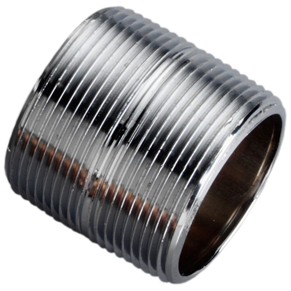 3004-001 1/4" Close Nipple, MNPT, Brass, Chrome Plated, 7/8" Length, SCH 40/STD