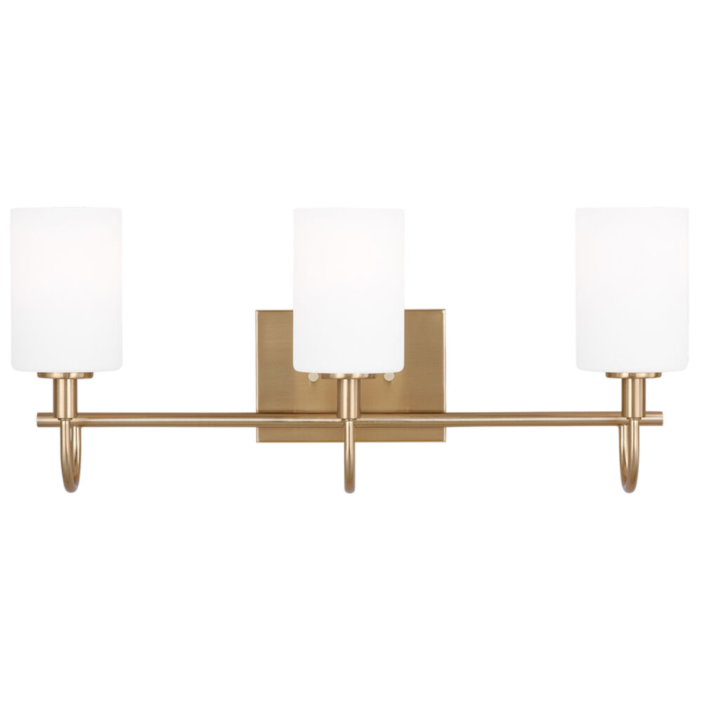 4457103-848 Oak Moore Three-Light Vanity Wall / Bath Light with Etched Glass Shades, Satin Brass