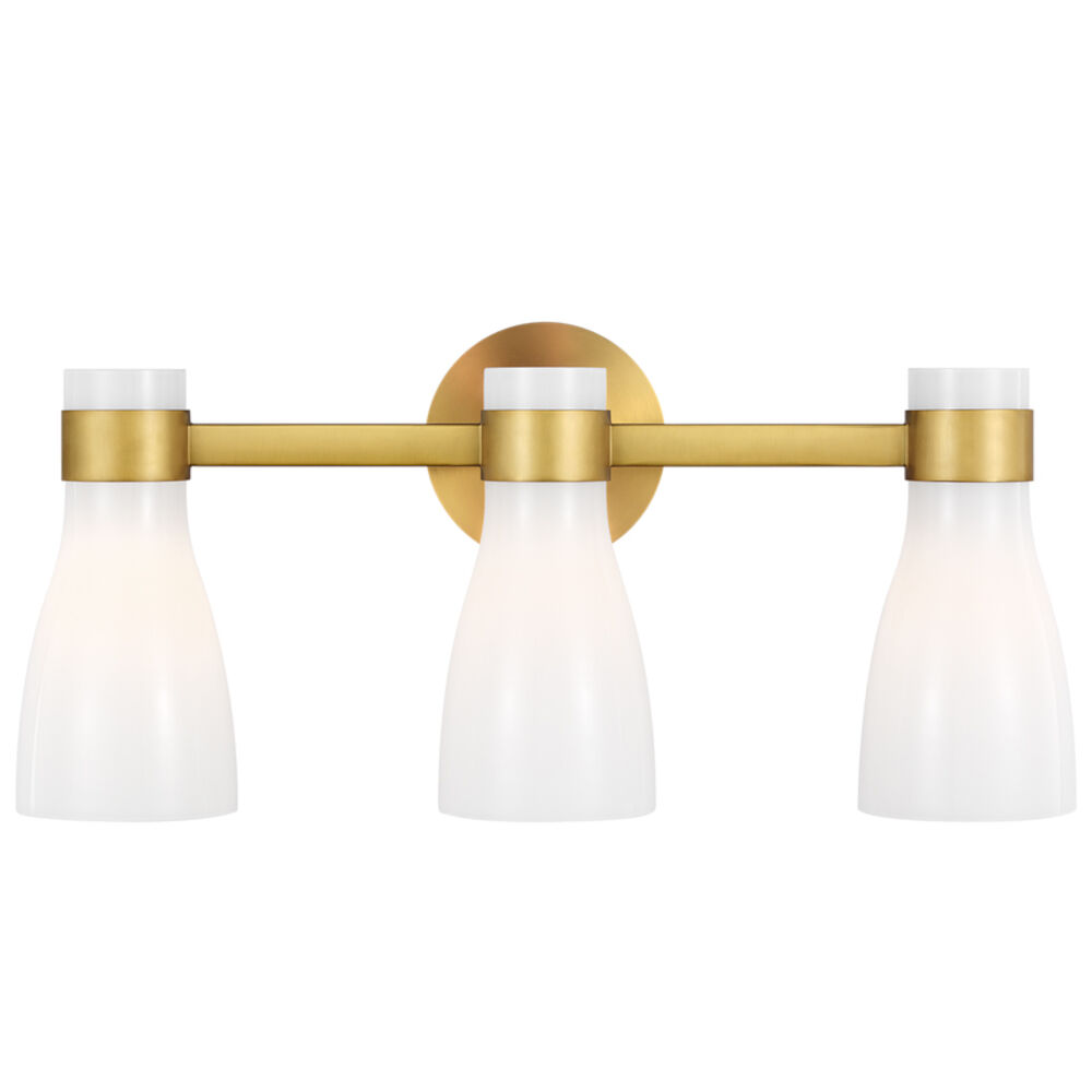 AEV1003BBSMG  Moritz Three Light Vanity, Burnished Brass with Milk White Glass