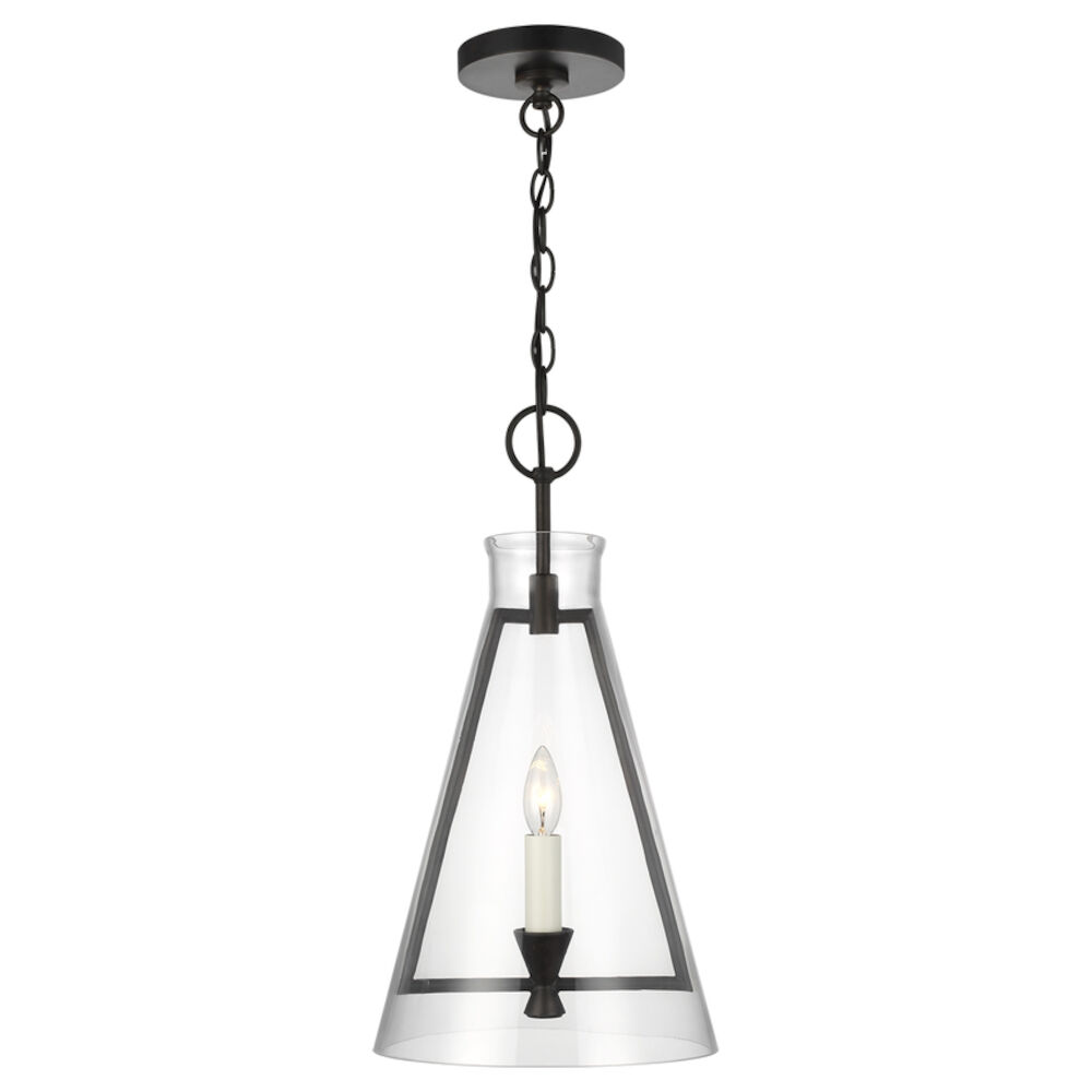 CP1081AI Keystone 1-Light Medium Pendant, Aged Iron with Clear Glass Shade