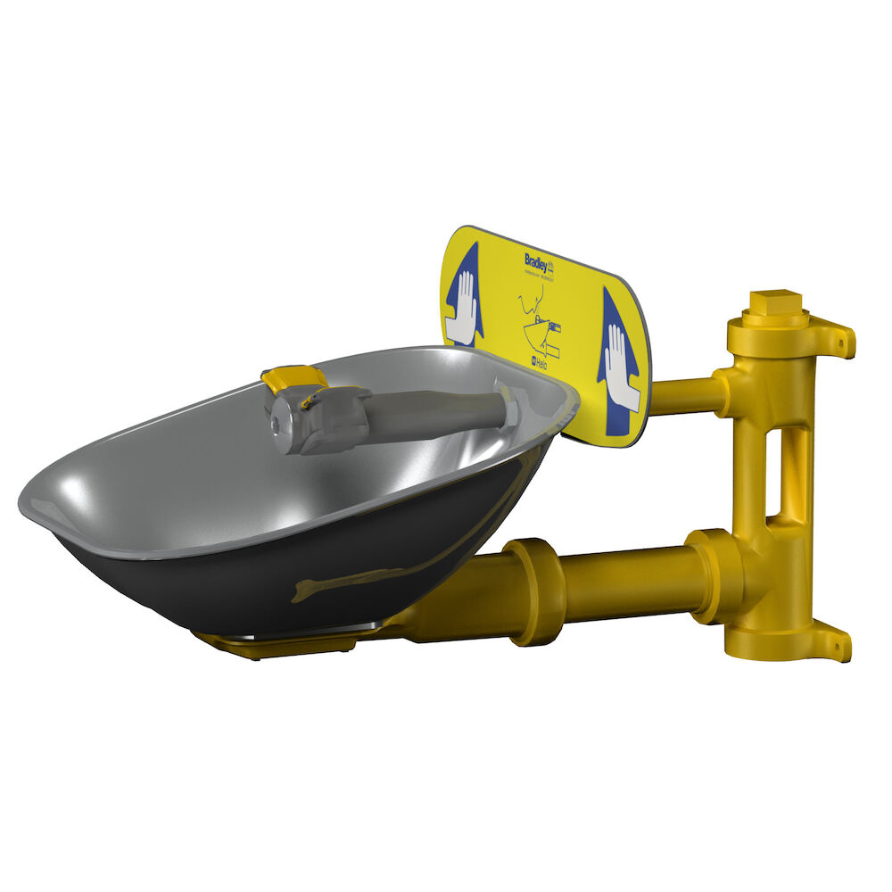 S19224B Bradley® Halo™  Eyewash w/ Stainless Steel Bowl, Wall Mounting, Push Handle Operation, Specifications Met: ANSI/ISEA Z358.1