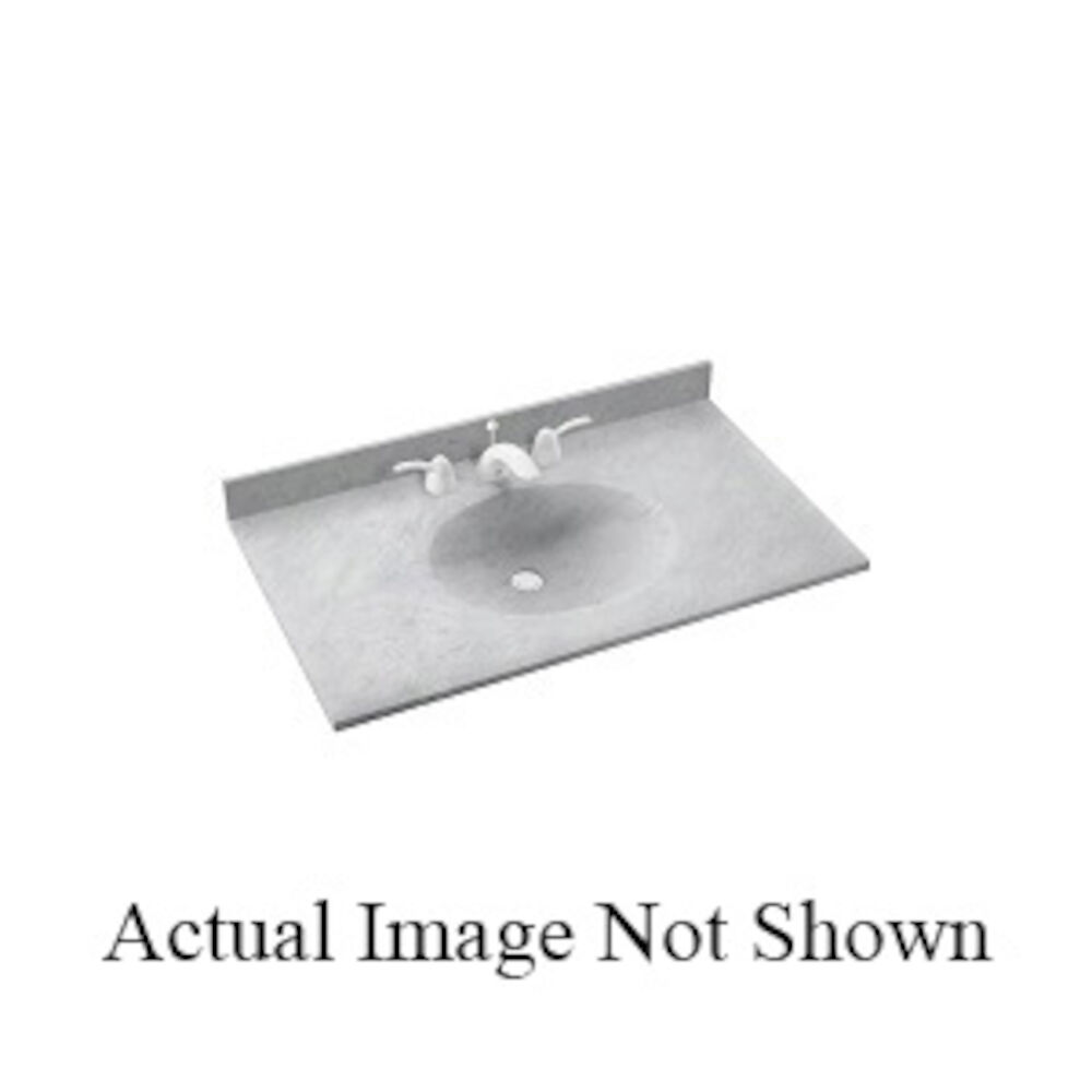 VC02255.010 Ellipse Vanity Top With Overflow and 3" Backsplash, Swanstone Solid Surface White Top