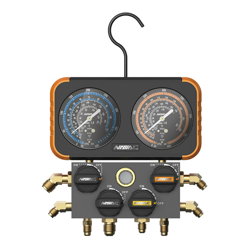 N4A4H 4 Valve Manifold Gauge for R-22, R-410A,R-134a, R-404A with 5' Hose Set of 4