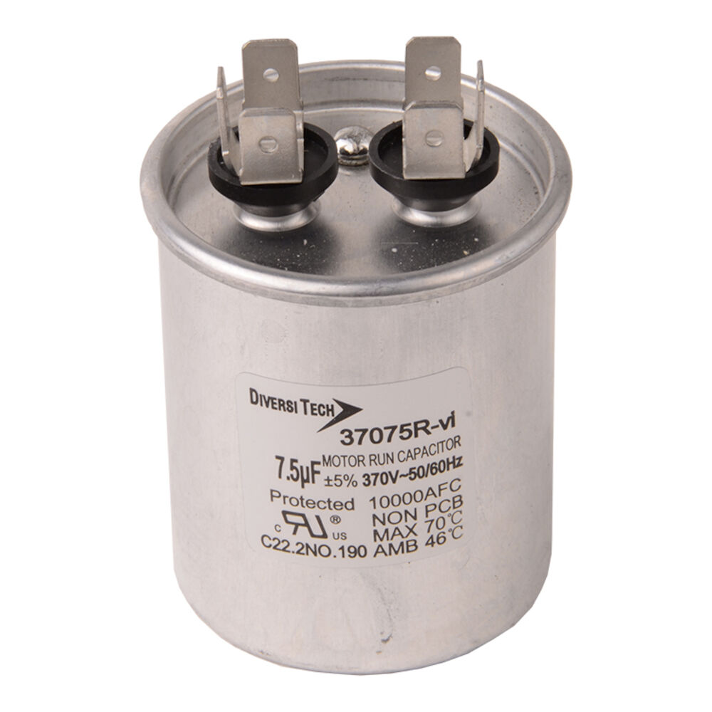 Diversitech 37075R Single Motor Run Capacitor, 7.5 uF, 370 V, Metal Case, Import