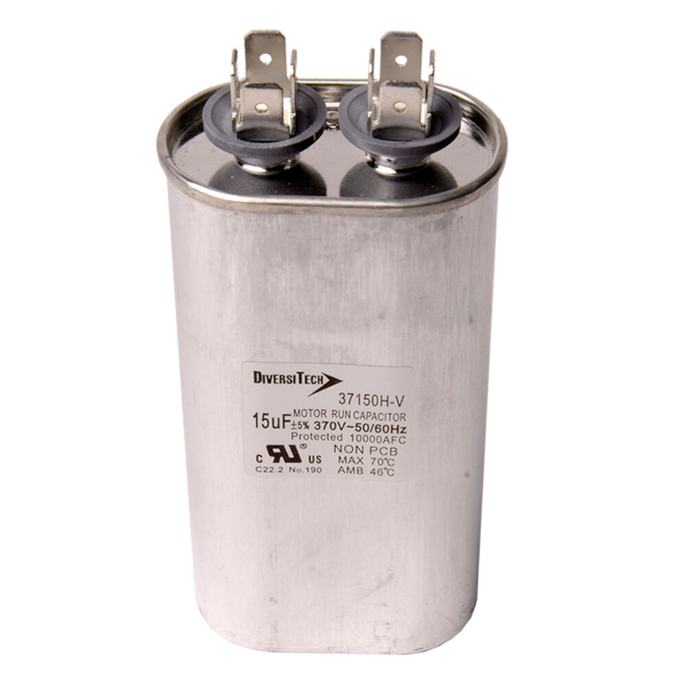 Diversitech 37150H Single Motor Run Capacitor, 15 uF, 370 V, Metal Case, Import