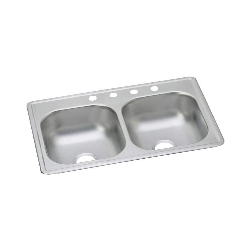 D233190 33" Dayton® Equal Double Bowl Drop-In Kitchen Sink, 0 Faucet Holes, Satin Stainless Steel