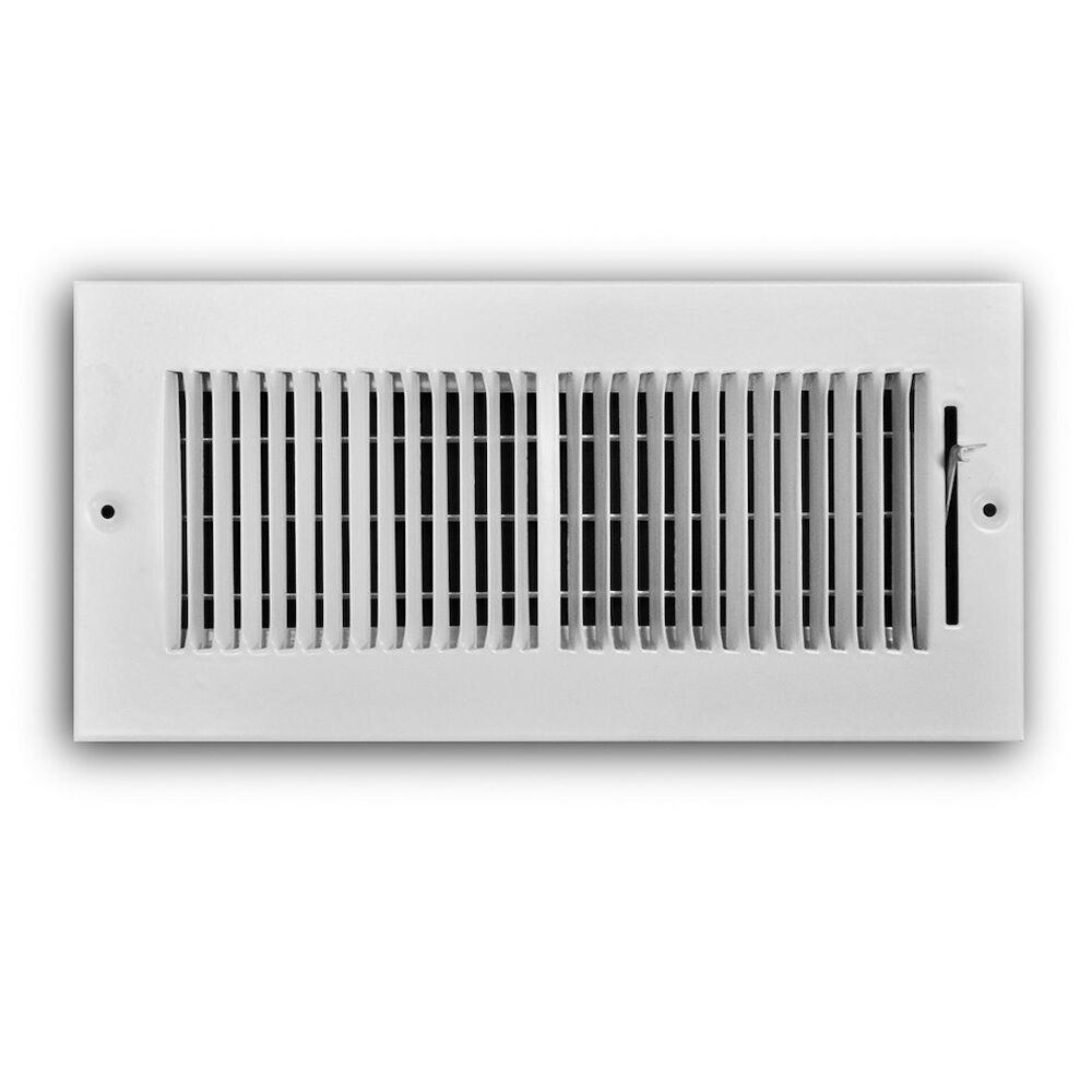 TRUaire 132M10X04 10"x4" 2-Way Register, Multi-Shutter Damper, Steel,  Stamped Louver,  Ceiling/Sidewall Mounted, White