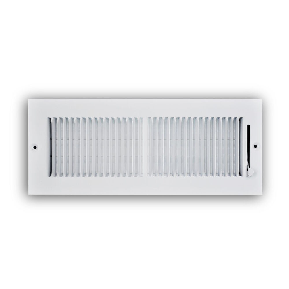 TRUaire 132M12X04 12"x4" 2-Way Register, Multi-Shutter Damper, Steel,  Stamped Louver,  Ceiling/Sidewall Mounted, White