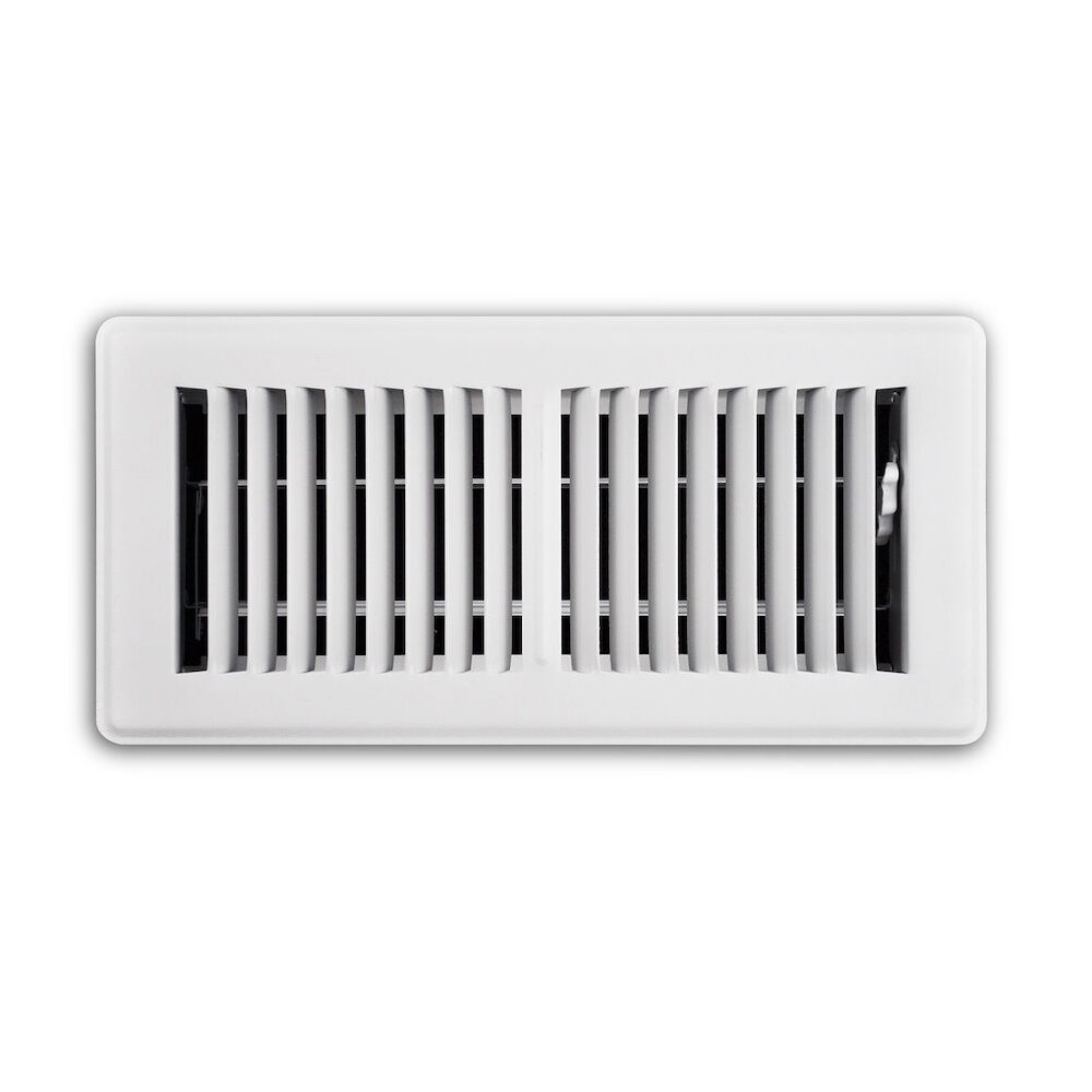 TRUaire 150MW04X10 4"x10" 2-Way Register, Multi-Shutter Damper, Steel,  Stamped Louver,  Floor Mounted, White