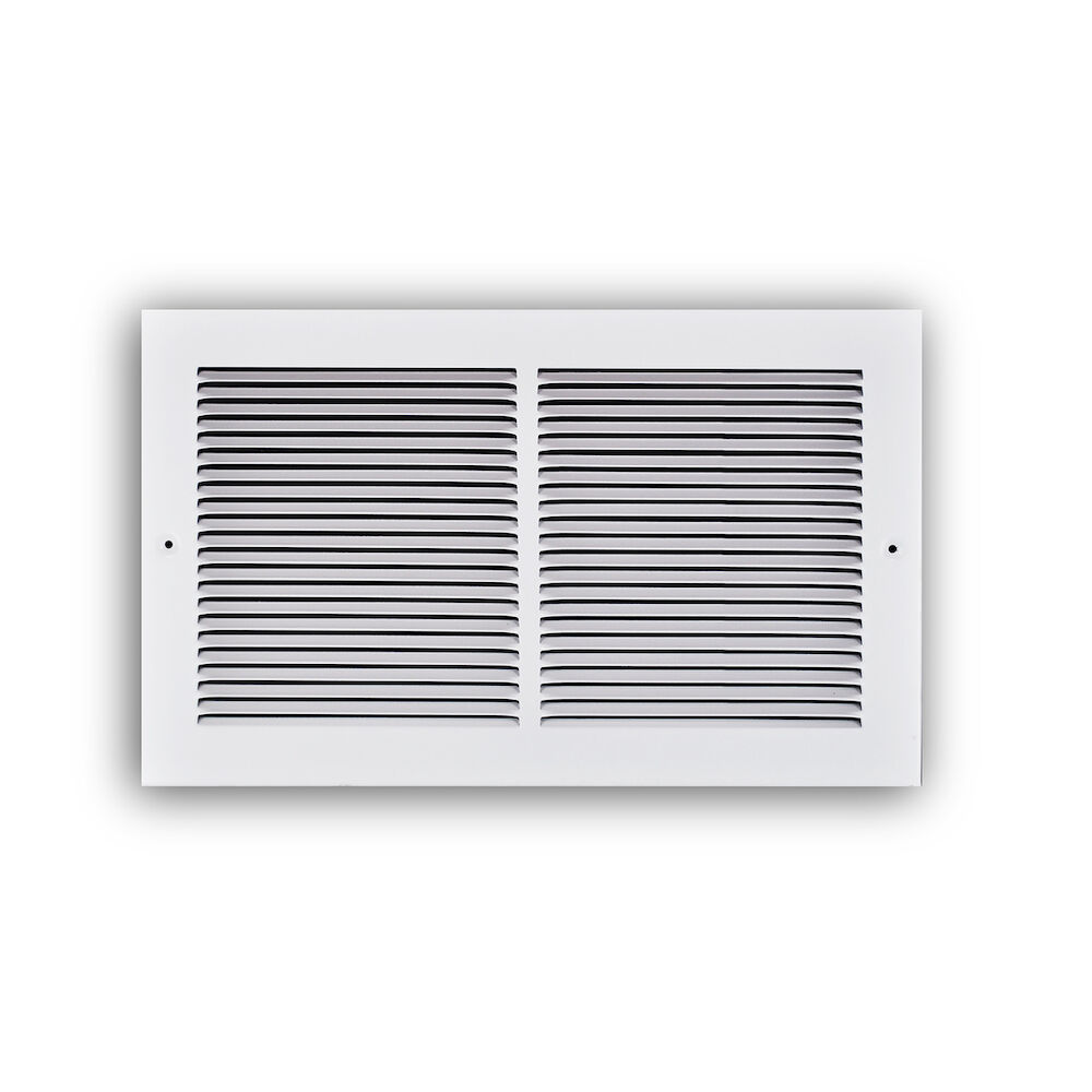 17314X08 14"x8" 1-Way Grille, Ceiling or Sidewall Mounted, 1/3" Stamped Louver, Steel, White