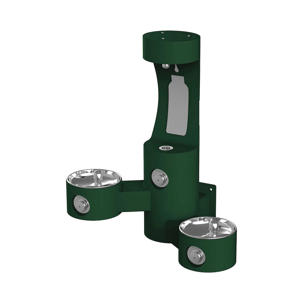 Elkay® LK4409BFEVG EZH2O® Non-Filtered Vandal Resistant Bi-Level Bottle Filling Station, 1 gpm,Non-Refrigerated GPH Chilling, 3 Stations, Evergreen