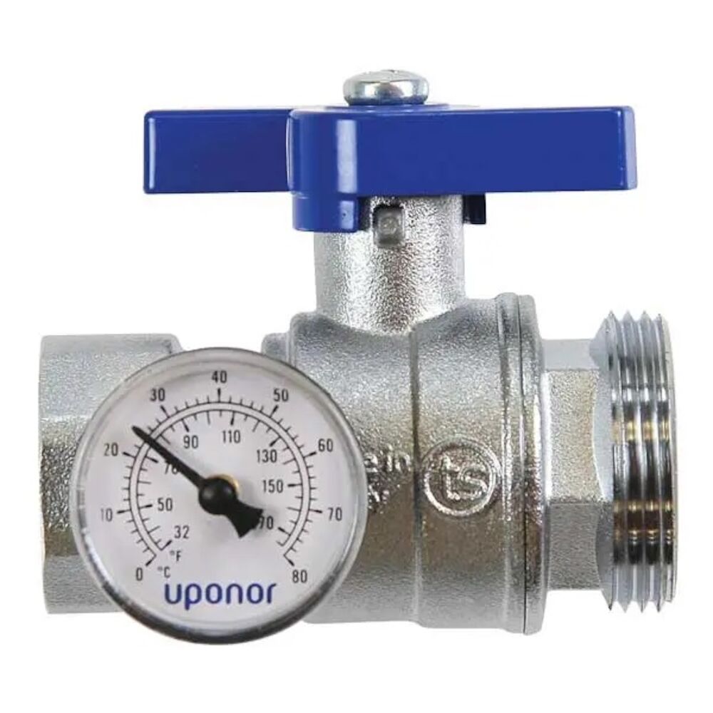 Uponor A2771251 Manifold Supply and Return Ball Valve, R32x1" Nominal, Male, 145 psi, Stainless Steel Body