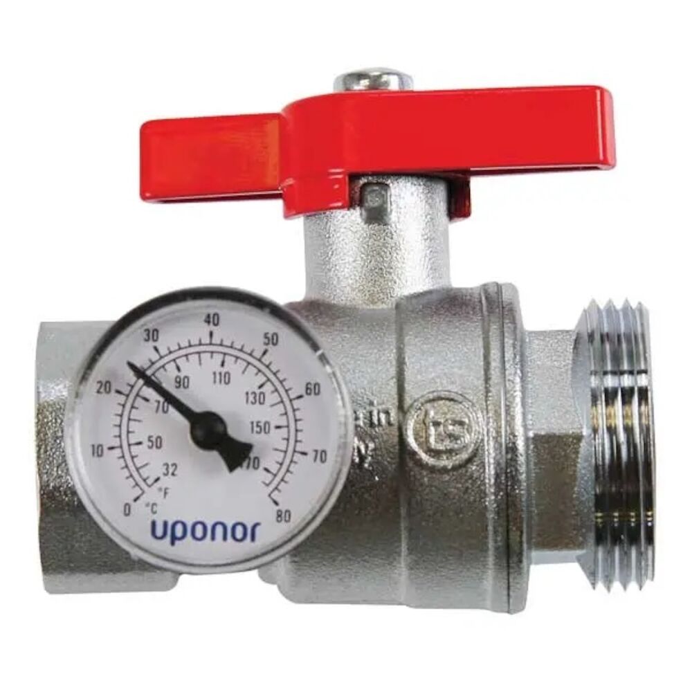 Uponor A2771252 Manifold Supply and Return Ball Valve, R32x1-1/4" Nominal, Male, 145 psi, Stainless Steel Body
