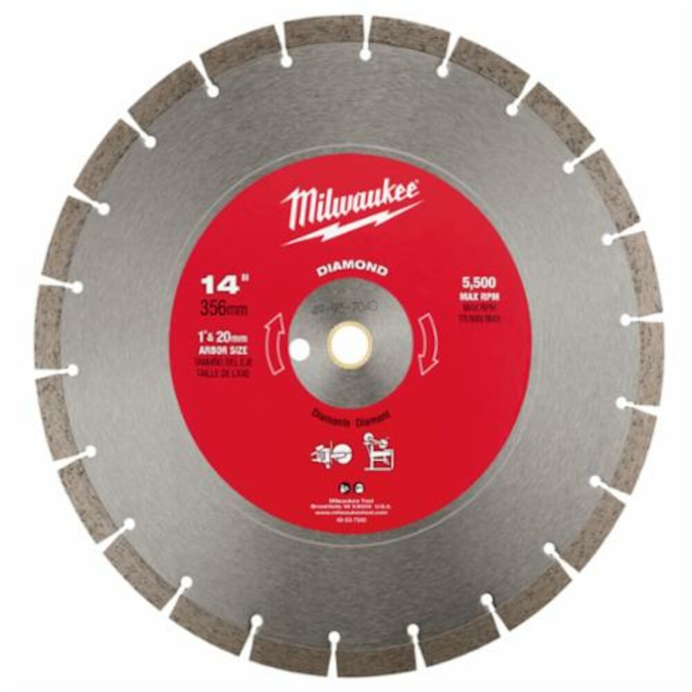 Milwaukee® Tool 49-93-7040 Premium Segmented Circular Diamond Saw Blade, 14" Blade, 1 in, 20 mm