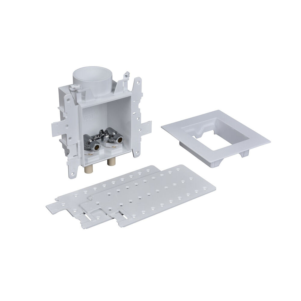 Oatey® 37397 Moda™ 2-Valve Fire-Rated Lavatory Supply Box With Interlocking Wing Flanges, Male CPVC Inlet, 3/8" Compression Outlet, PVC