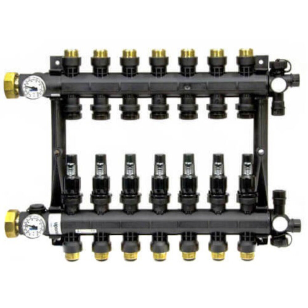 Uponor A2670701 Engineered Plastic Heating Manifold Assembly With Flow Meter, (7), Brass