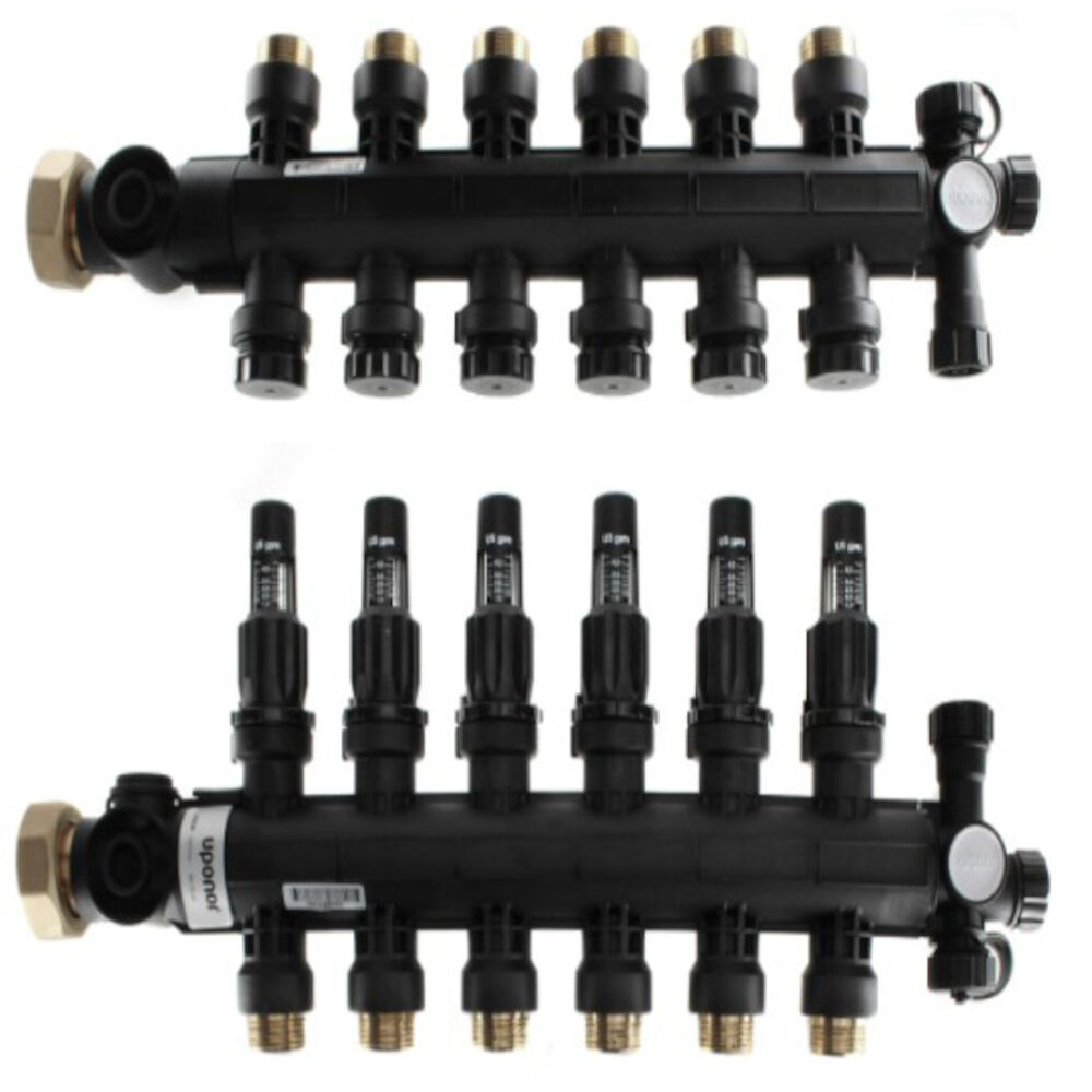 Uponor A2670601 Engineered Plastic Heating Manifold Assembly With Flow Meter, (6), Brass