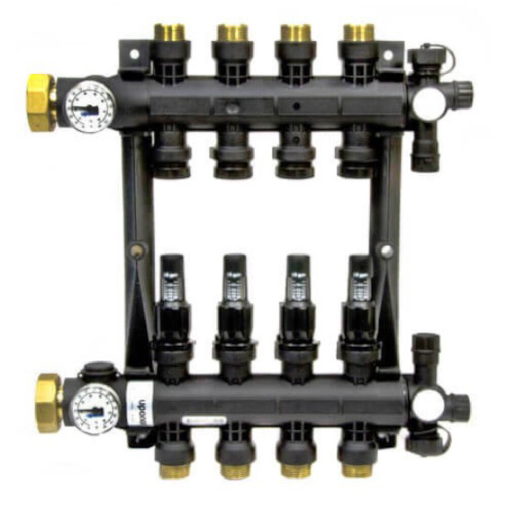 Uponor A2670401 Engineered Plastic Heating Manifold Assembly With Flow Meter, (4), Brass